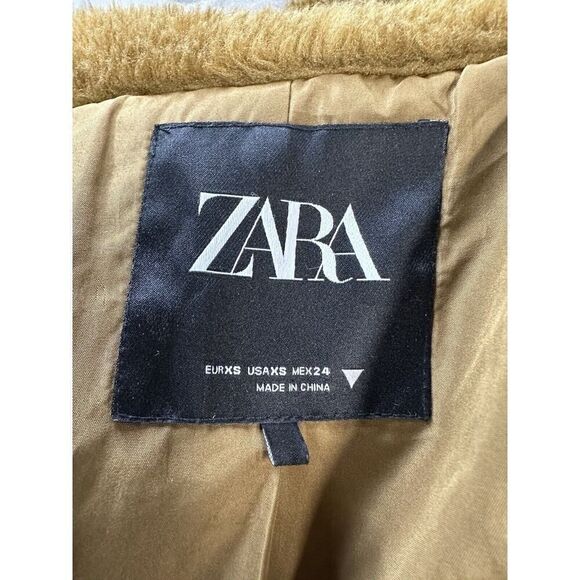 ZARA DIRTY YELLOW TEDDY LONG LINED COAT XS ( open front ) - Picture 9 of 12